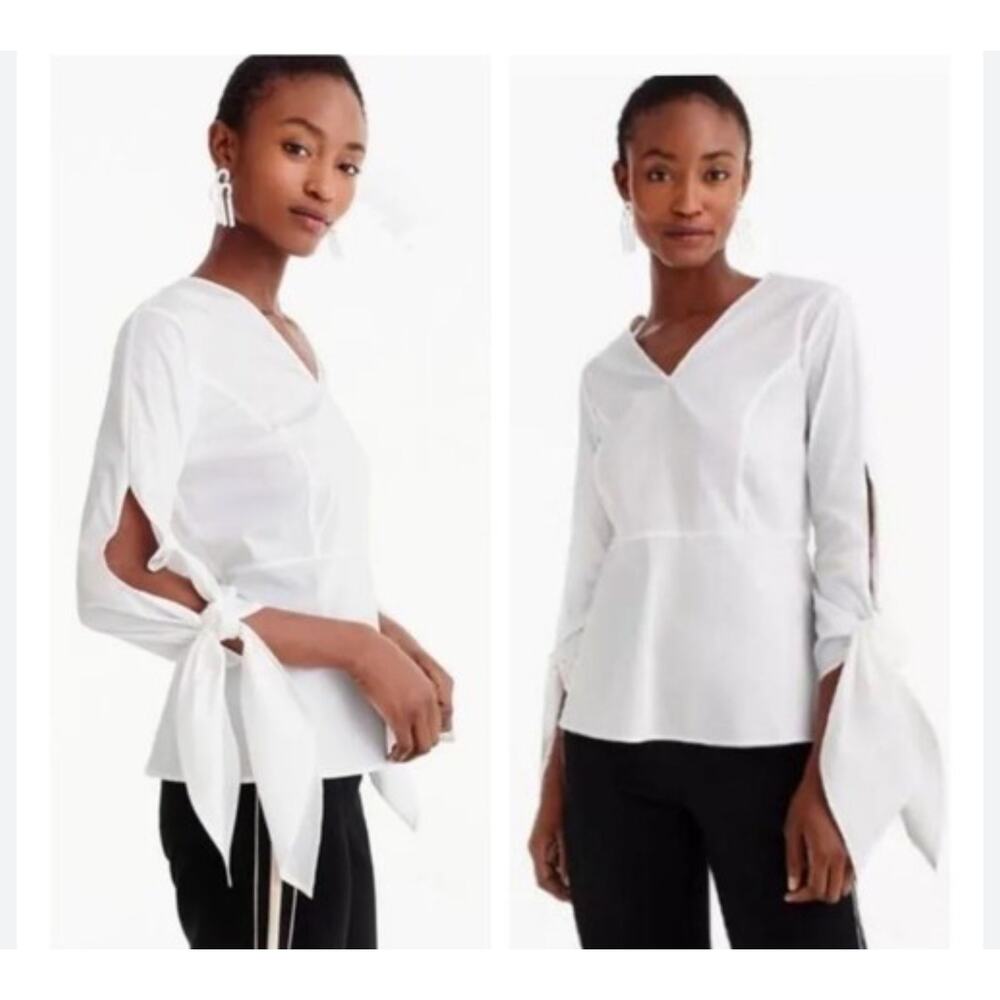 NWT Universal Standard X J. Crew Womens Tie Sleeve Poplin Blouse Top White Small